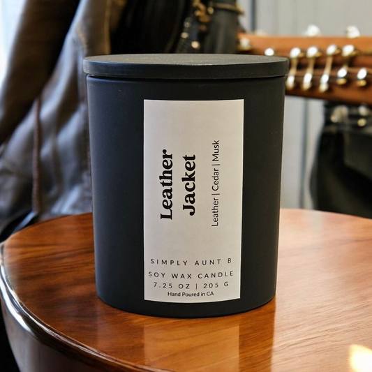 Leather Jacket - 7.25oz. Matte Black Glass Soy Candle